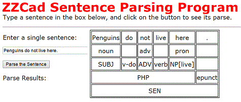 Sentence parsing program